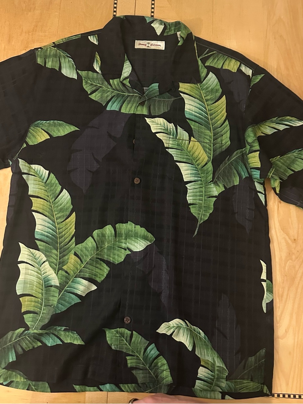 Tommy Bahama Black Short-Sleeve Shirt with Green Tropical Leaf Print